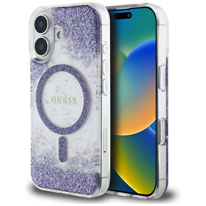 Funda MagSafe para Apple iPhone 16, Guess, Resin Bottom Glitter, Morado