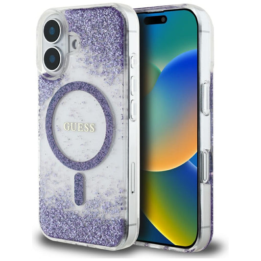 Funda MagSafe para Apple iPhone 16, Guess, Resin Bottom Glitter, Morado