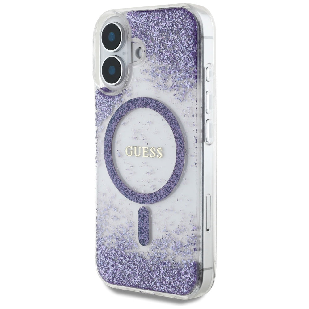 Funda MagSafe para Apple iPhone 16, Guess, Resin Bottom Glitter, Morado
