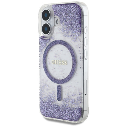 Funda MagSafe para Apple iPhone 16, Guess, Resin Bottom Glitter, Morado