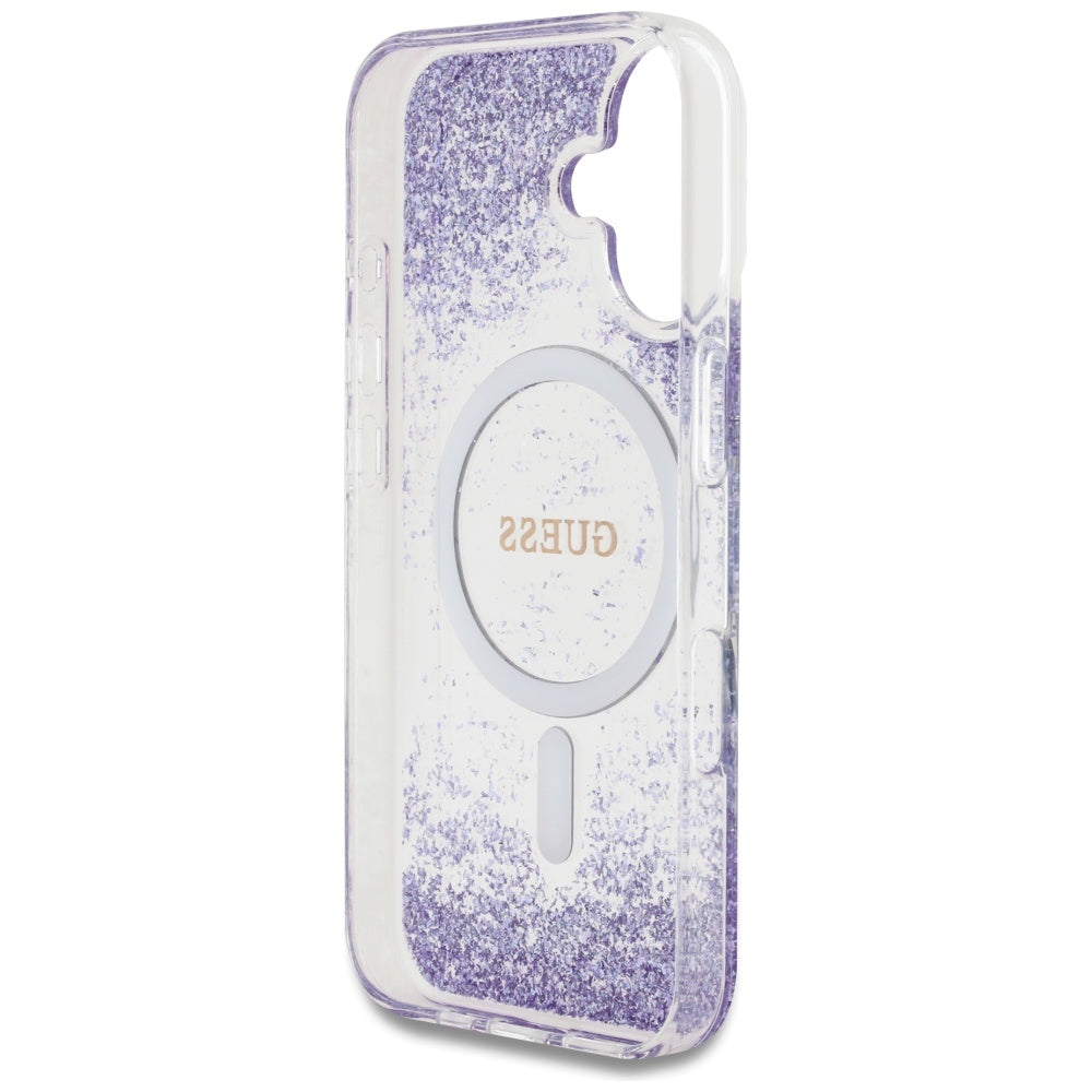 Funda MagSafe para Apple iPhone 16, Guess, Resin Bottom Glitter, Morado