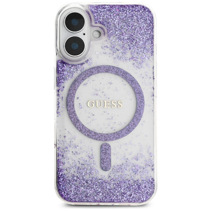 Funda MagSafe para Apple iPhone 16, Guess, Resin Bottom Glitter, Morado