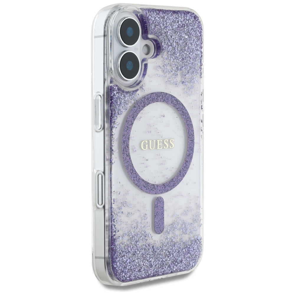 Funda MagSafe para Apple iPhone 16, Guess, Resin Bottom Glitter, Morado