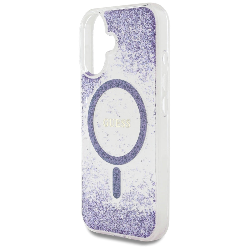 Funda MagSafe para Apple iPhone 16, Guess, Resin Bottom Glitter, Morado