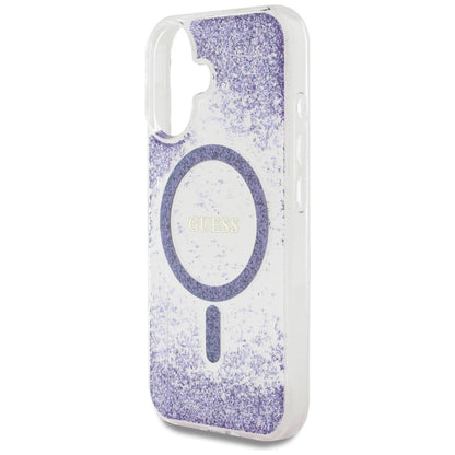 Funda MagSafe para Apple iPhone 16, Guess, Resin Bottom Glitter, Morado