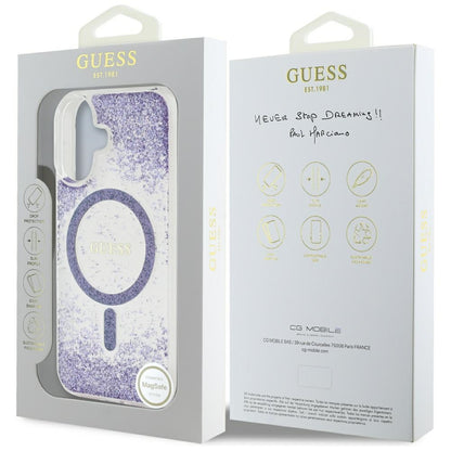Funda MagSafe para Apple iPhone 16, Guess, Resin Bottom Glitter, Morado