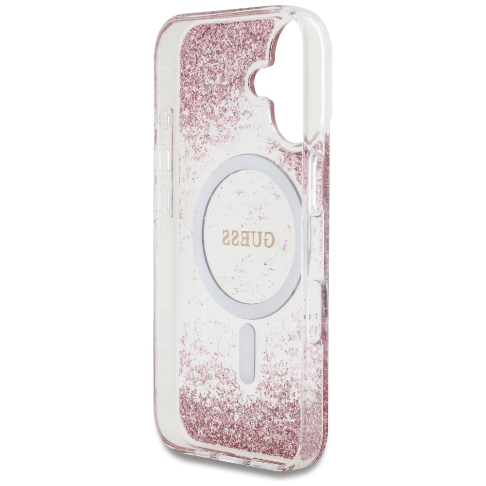Funda MagSafe para Apple iPhone 16, Guess, Resin Bottom Glitter, Rosa