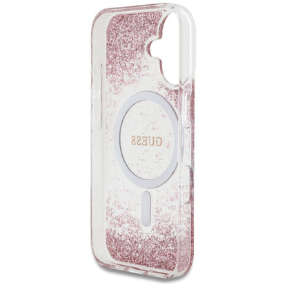 Funda MagSafe para Apple iPhone 16, Guess, Resin Bottom Glitter, Rosa