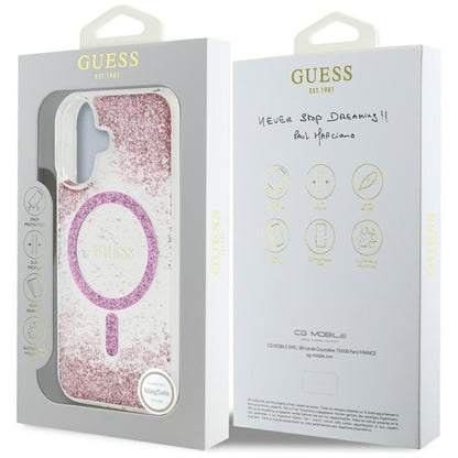 Funda MagSafe para Apple iPhone 16, Guess, Resin Bottom Glitter, Rosa