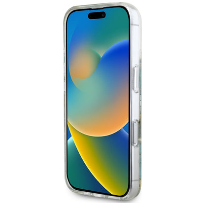 Funda MagSafe para Apple iPhone 16, Guess, Flores de Resina y Purpurina, Turquesa