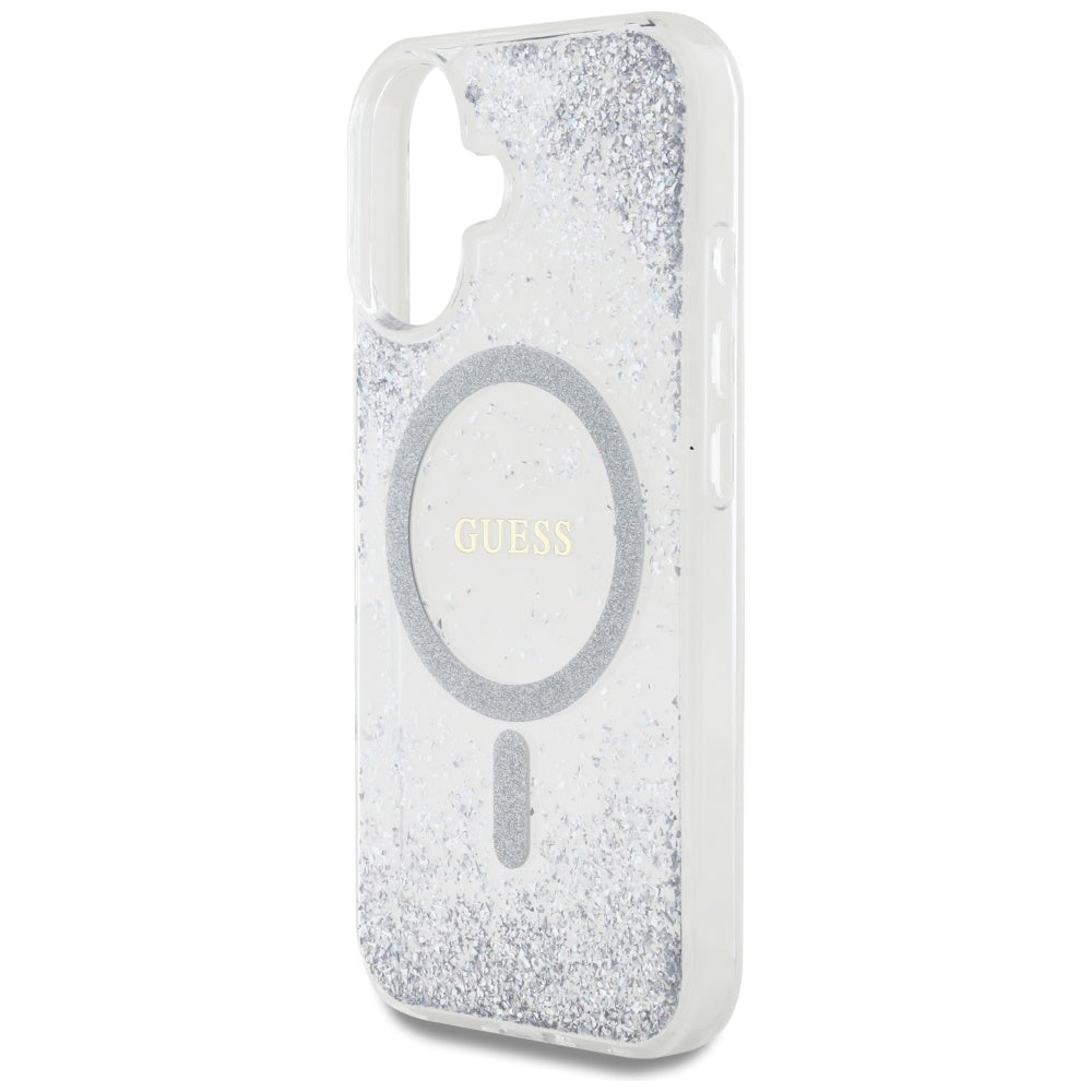 Funda MagSafe para Apple iPhone 16, Guess, Resin Gradient Glitter, Plateada