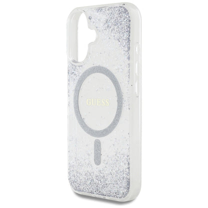 Funda MagSafe para Apple iPhone 16, Guess, Resin Gradient Glitter, Plateada