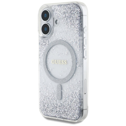 Funda MagSafe para Apple iPhone 16, Guess, Resin Gradient Glitter, Plateada