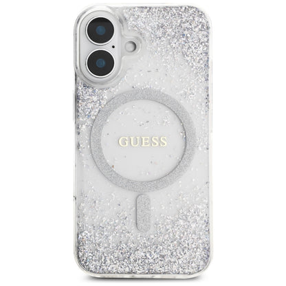 Funda MagSafe para Apple iPhone 16, Guess, Resin Gradient Glitter, Plateada