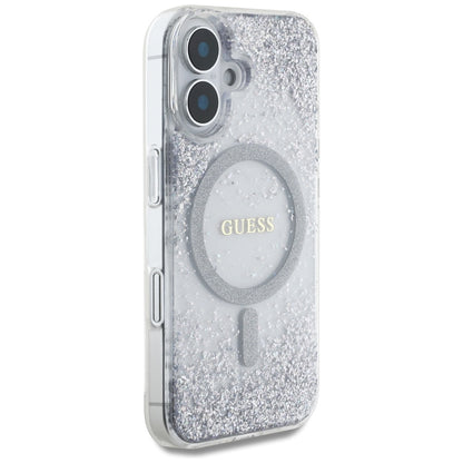 Funda MagSafe para Apple iPhone 16, Guess, Resin Gradient Glitter, Plateada
