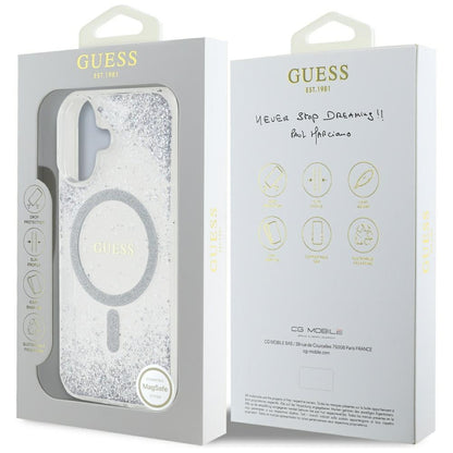 Funda MagSafe para Apple iPhone 16, Guess, Resin Gradient Glitter, Plateada