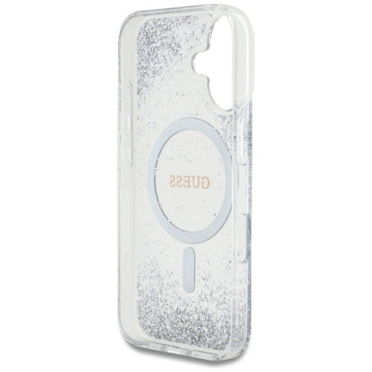 Funda MagSafe para Apple iPhone 16, Guess, Resin Gradient Glitter, Plateada