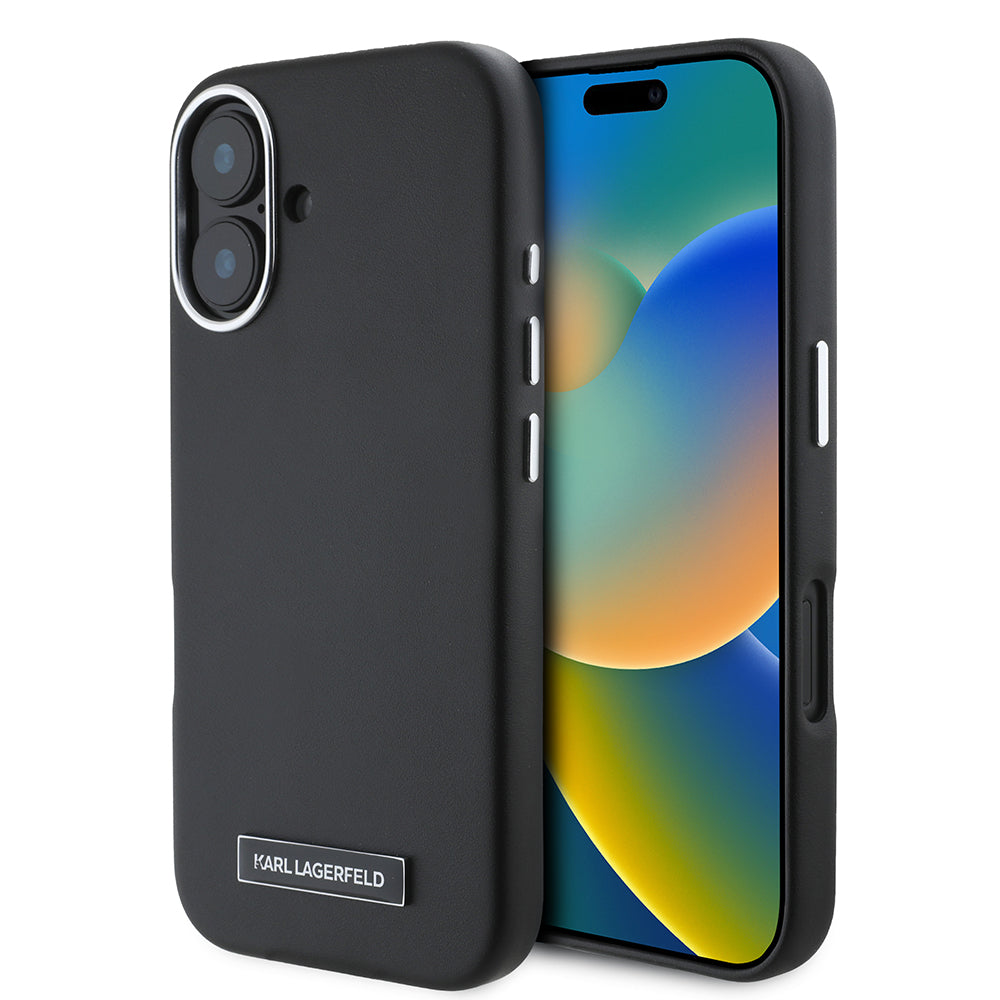 Funda MagSafe para Apple iPhone 16, Karl Lagerfeld, FW Metal Plate, Negra