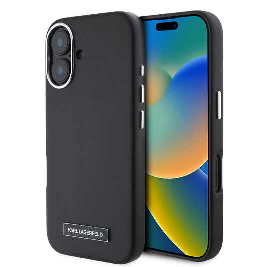 Funda MagSafe para Apple iPhone 16, Karl Lagerfeld, FW Metal Plate, Negra