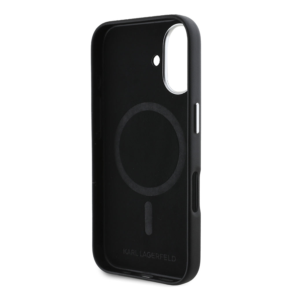 Funda MagSafe para Apple iPhone 16, Karl Lagerfeld, FW Metal Plate, Negra