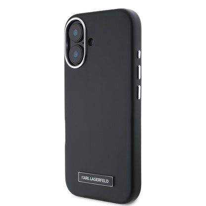 Funda MagSafe para Apple iPhone 16, Karl Lagerfeld, FW Metal Plate, Negra