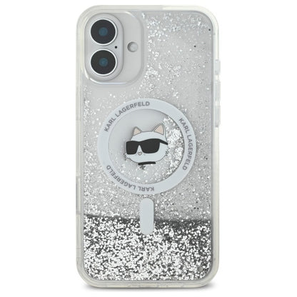Funda MagSafe para Apple iPhone 16, Karl Lagerfeld, Glitter Liquid Choupette Head, Transparente