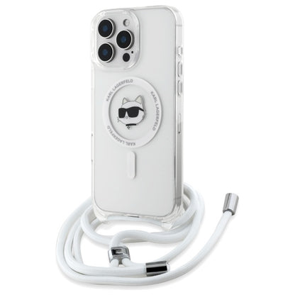 MagSafe Case for Apple iPhone 16, Karl Lagerfeld, IML Crossbody Choupette's Head with Strap, Transparent