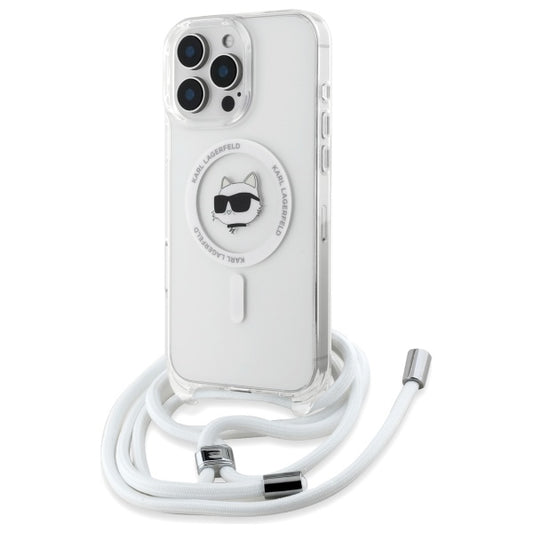 Funda MagSafe para Apple iPhone 16, Karl Lagerfeld, IML Crossbody Choupette's Head with Strap, Transparente