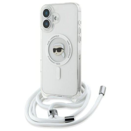 Funda MagSafe para Apple iPhone 16, Karl Lagerfeld, IML Crossbody Karl's Head, Transparente