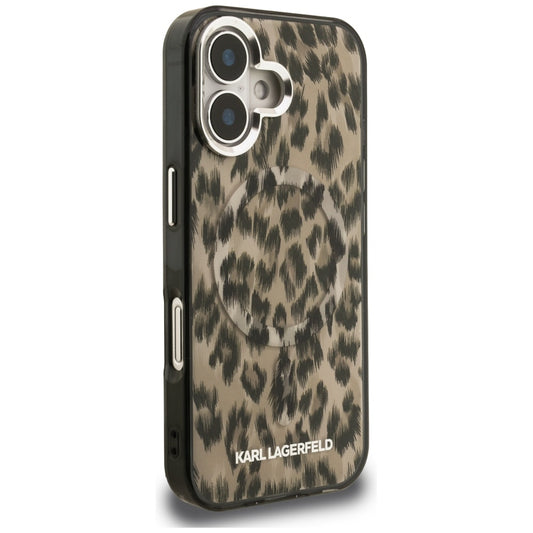 Funda MagSafe para Apple iPhone 16, Karl Lagerfeld, Patrón IML Leopard, Marrón