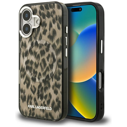 Funda MagSafe para Apple iPhone 16, Karl Lagerfeld, Patrón IML Leopard, Marrón