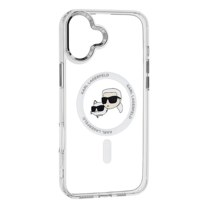 Funda MagSafe para Apple iPhone 16, Karl Lagerfeld, IML Metal Karl & Choupette's Heads, Blanca