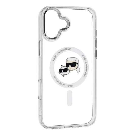 Funda MagSafe para Apple iPhone 16, Karl Lagerfeld, IML Metal Karl & Choupette's Heads, Blanca