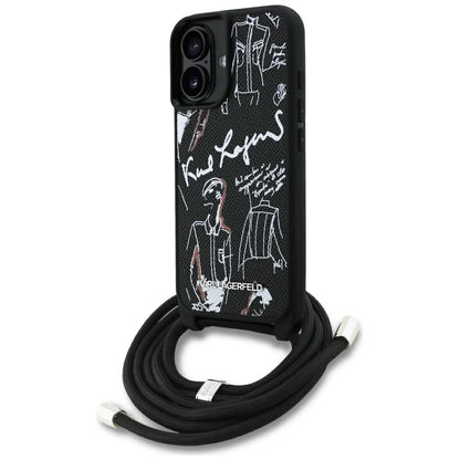 Funda MagSafe para Apple iPhone 16, Karl Lagerfeld, Saffiano Crossbody, Negra