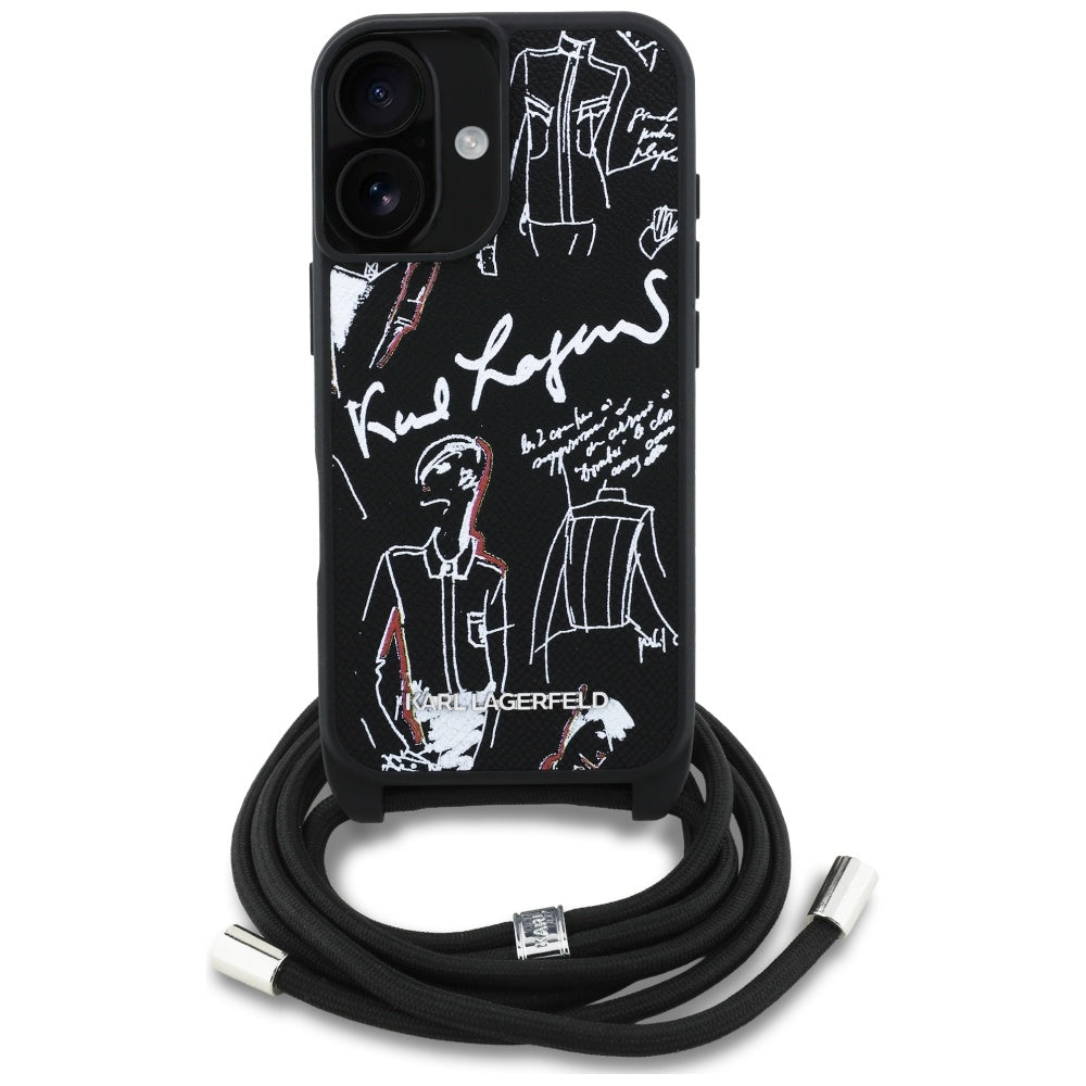 Funda MagSafe para Apple iPhone 16, Karl Lagerfeld, Saffiano Crossbody, Negra