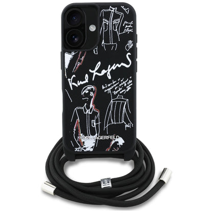 Funda MagSafe para Apple iPhone 16, Karl Lagerfeld, Saffiano Crossbody, Negra
