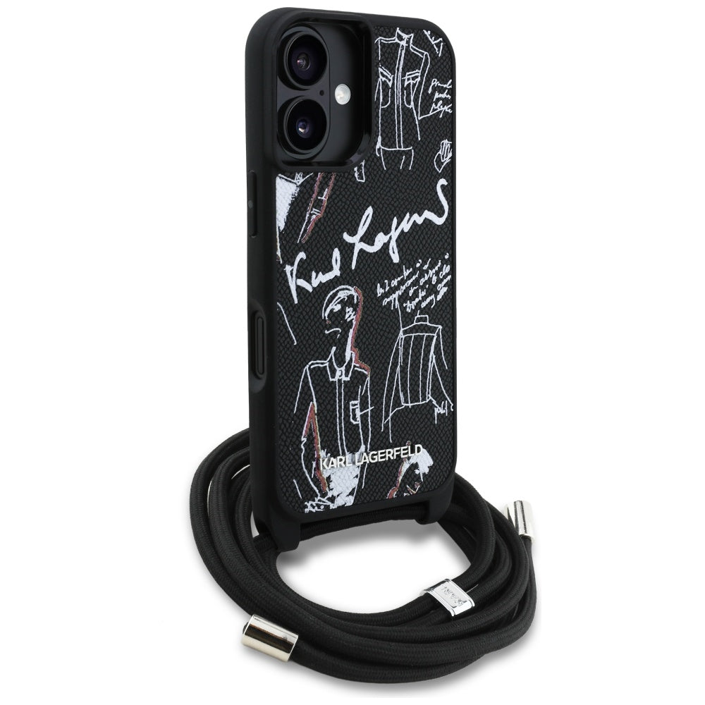 Funda MagSafe para Apple iPhone 16, Karl Lagerfeld, Saffiano Crossbody, Negra