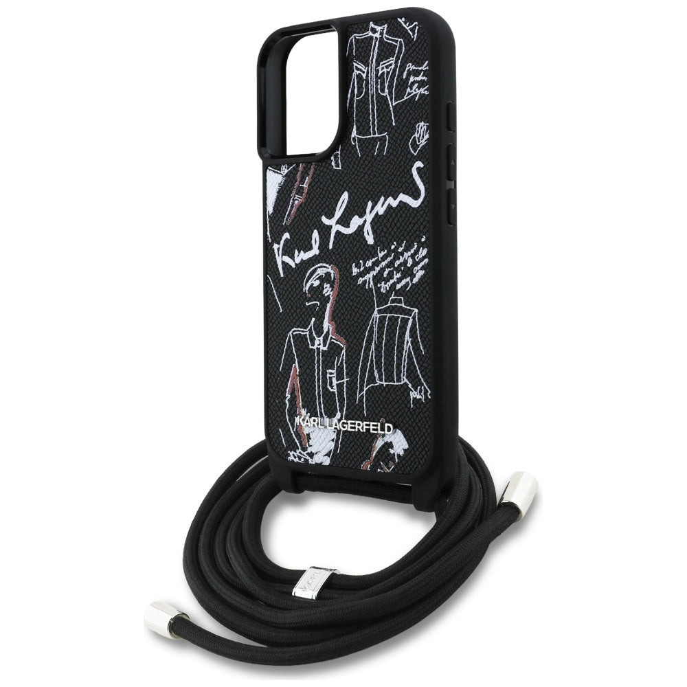 Funda MagSafe para Apple iPhone 16, Karl Lagerfeld, Saffiano Crossbody, Negra
