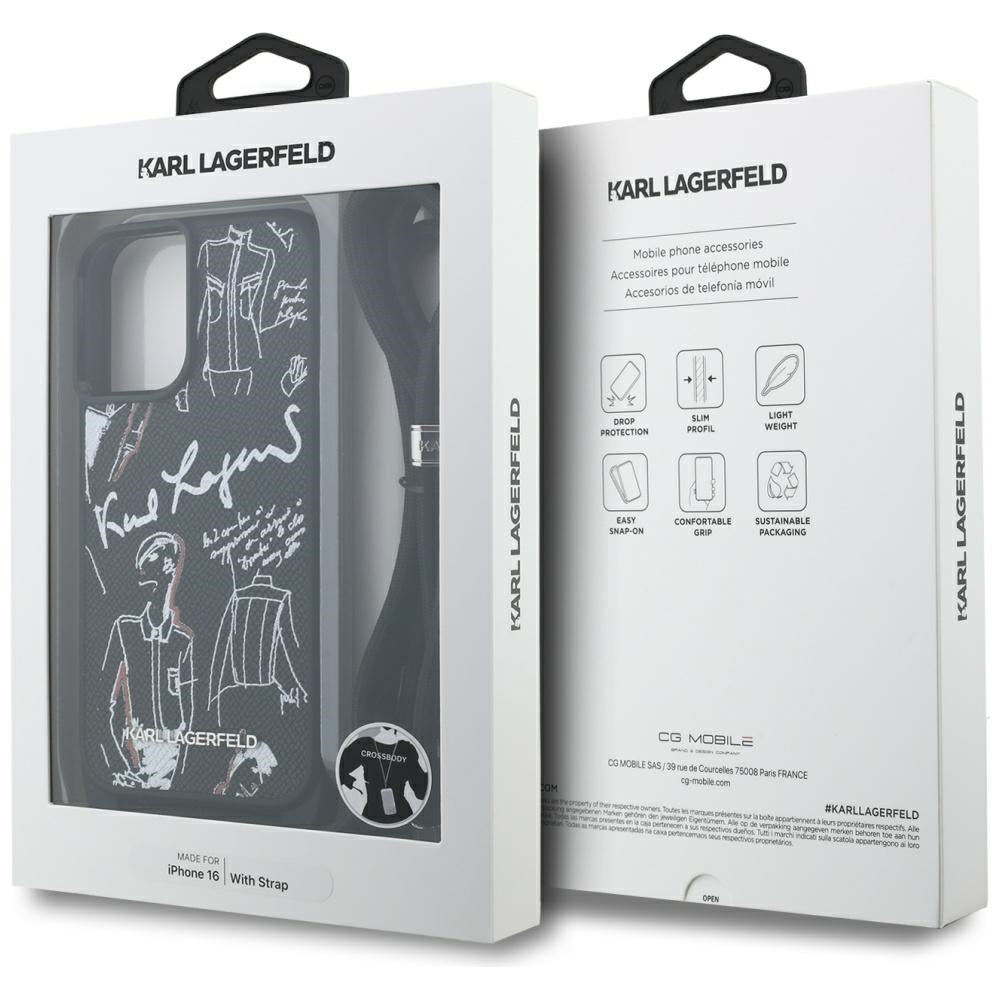 Funda MagSafe para Apple iPhone 16, Karl Lagerfeld, Saffiano Crossbody, Negra