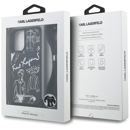 Funda MagSafe para Apple iPhone 16, Karl Lagerfeld, Saffiano Crossbody, Negra