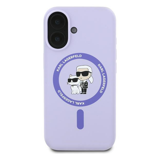Funda MagSafe para Apple iPhone 16, Karl Lagerfeld, Silicona Karl & Choupette, Morado
