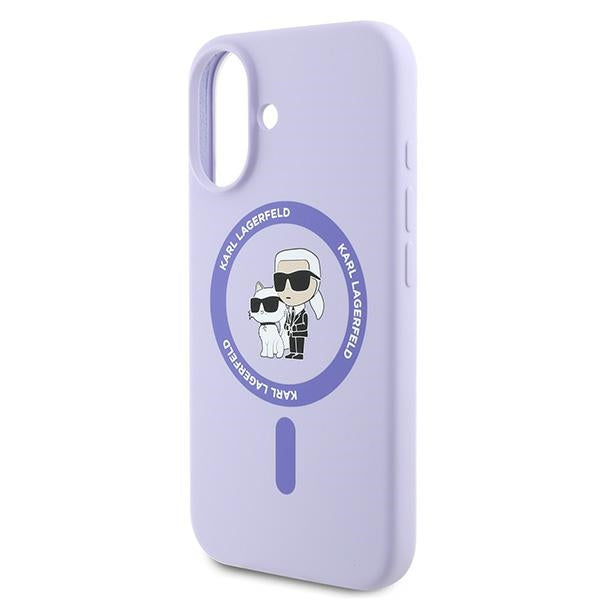 Funda MagSafe para Apple iPhone 16, Karl Lagerfeld, Silicona Karl & Choupette, Morado