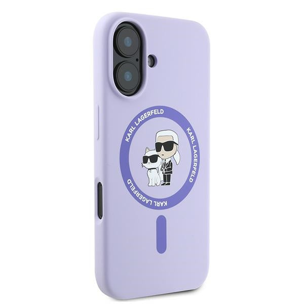 Funda MagSafe para Apple iPhone 16, Karl Lagerfeld, Silicona Karl & Choupette, Morado