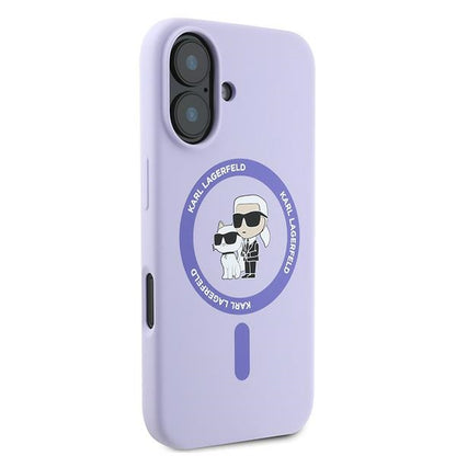 Funda MagSafe para Apple iPhone 16, Karl Lagerfeld, Silicona Karl & Choupette, Morado