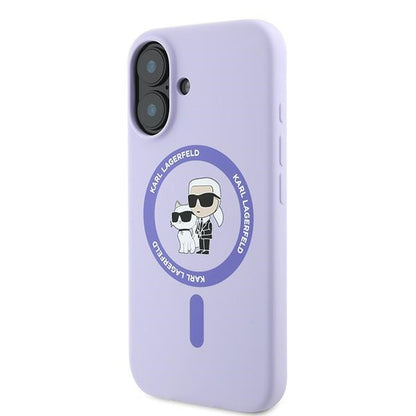 Funda MagSafe para Apple iPhone 16, Karl Lagerfeld, Silicona Karl & Choupette, Morado
