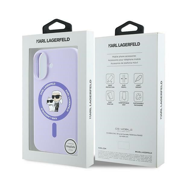 Funda MagSafe para Apple iPhone 16, Karl Lagerfeld, Silicona Karl & Choupette, Morado