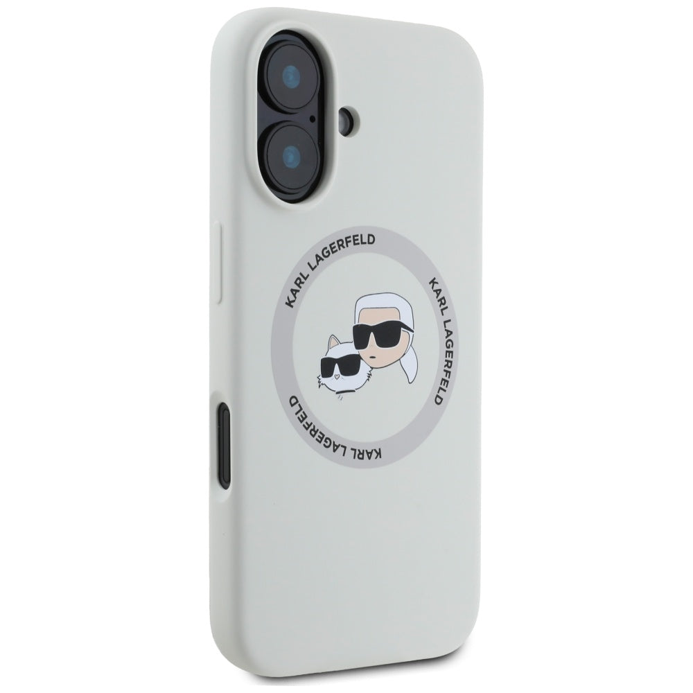 Funda MagSafe para Apple iPhone 16, Karl Lagerfeld, Silicona Karl & Choupette's Heads, Beige