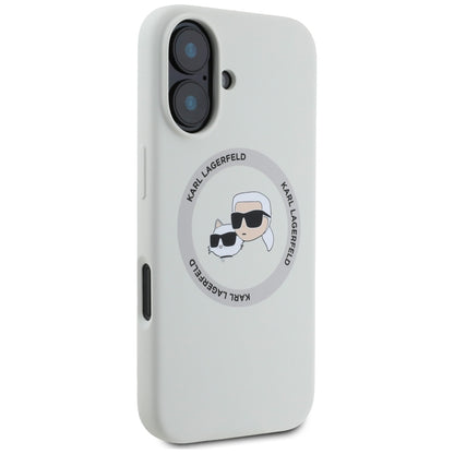 Funda MagSafe para Apple iPhone 16, Karl Lagerfeld, Silicona Karl & Choupette's Heads, Beige