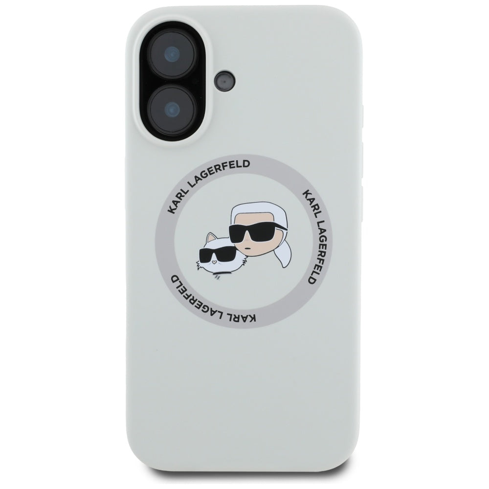 Funda MagSafe para Apple iPhone 16, Karl Lagerfeld, Silicona Karl & Choupette's Heads, Beige