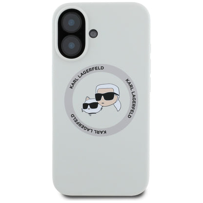 Funda MagSafe para Apple iPhone 16, Karl Lagerfeld, Silicona Karl & Choupette's Heads, Beige
